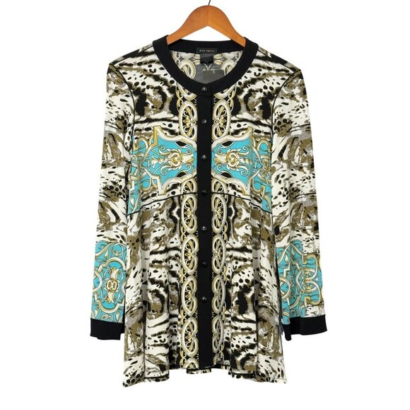 Eva Varro NWT Poet Shirt Jacket Shacket Snap Front Artsy Multicolor Swing Size M - Picture 1 of 9